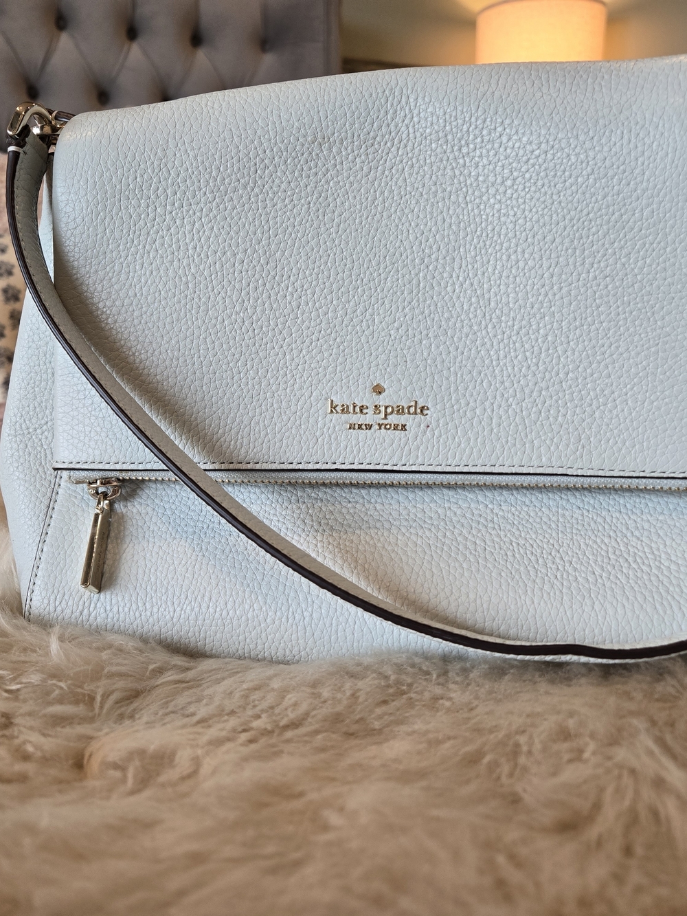 kate spade Pebbled Leather Shoulder Bag in Pale Blue